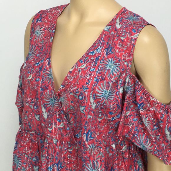 Lucky Brand Red Floral Cold Shoulder Blouse - Picture 2 of 8